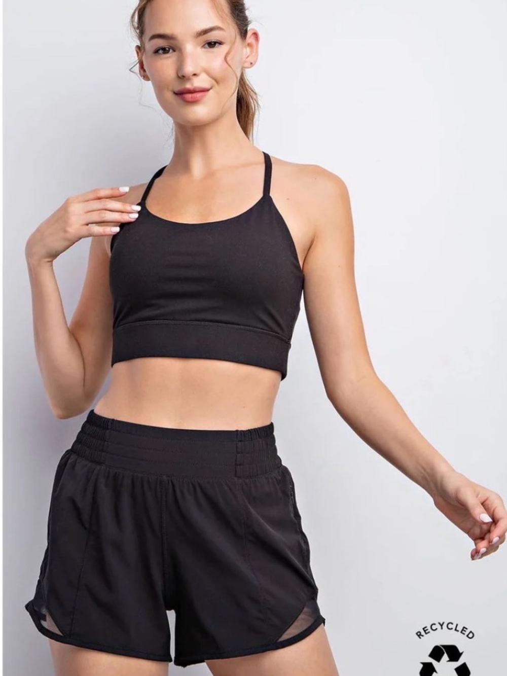 Women’s Black Athletic Shorts with Mesh Hem